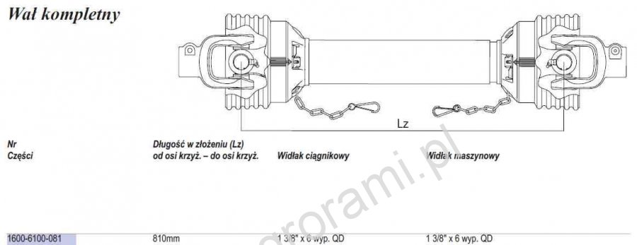 Wał Weasler 195Nm (Lz=810mm.,Lmax=1149mm.) Cyklop, Rozsiewacz