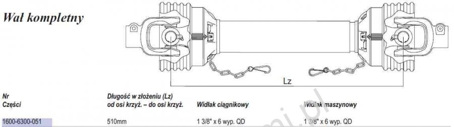 Wał Weasler 371Nm (Lz=510mm.,Lmax=685mm) Opryskiwacze, Maszyny uprawowe