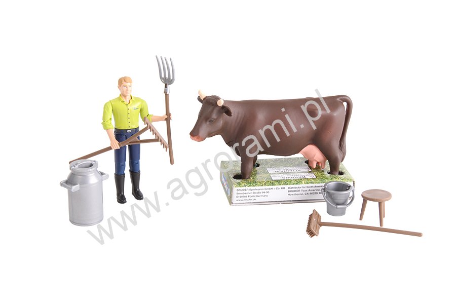 Zetstaw Farmerski: krowa , figurka farmera i akcesoria 62605