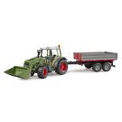 Traktor Fendt Vario 211 z ładowaczem czołowym i srebrną przyczepą (02019)