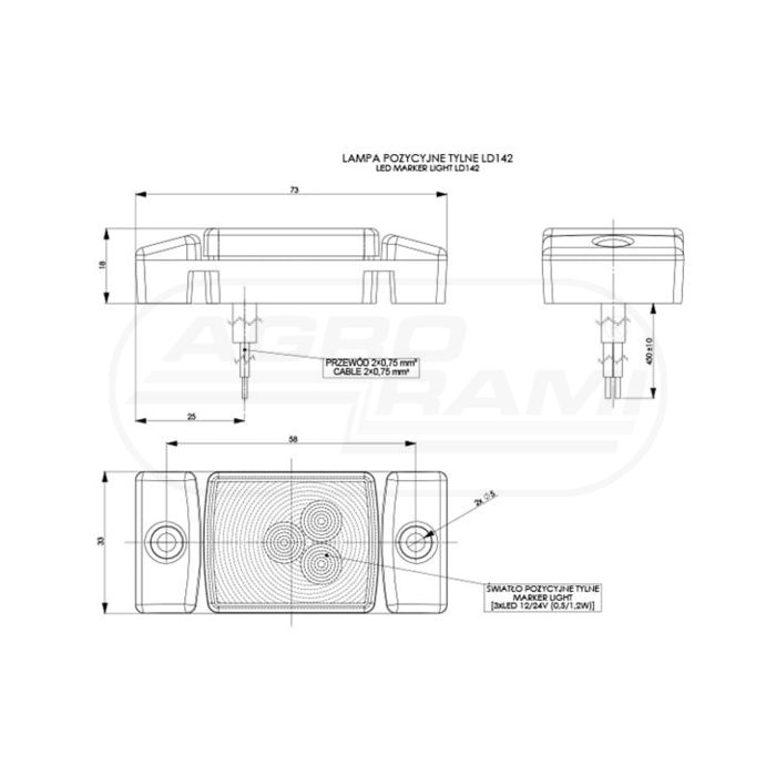 Lampa obrysowa HOR40 DIODOWA 12/24V CZERWONA