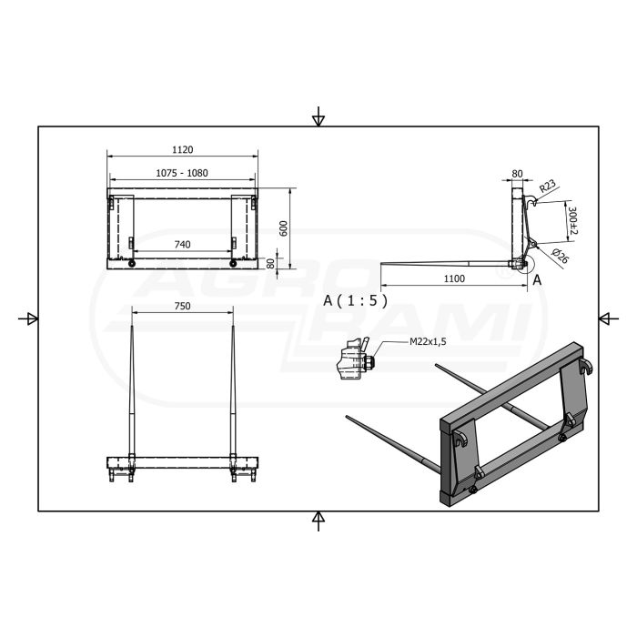 Rama, Widły do transportu dużych bel 700kg
