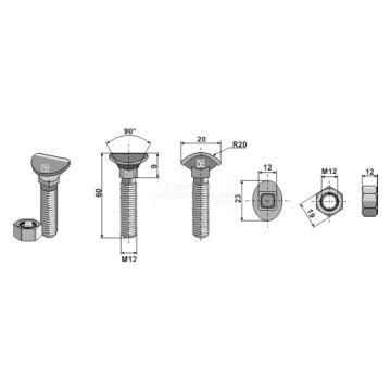 ŚRUBA KULTYWATORA M12X60 8.8 IND