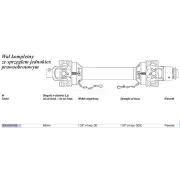 Wał  Weasler 460Nm (Lz=910mm.,Lmax=1275mm.) sprz. jedno kier