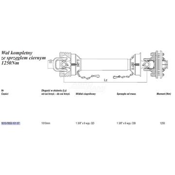 Wał Weasler 1250Nm (Lz1010mm-Lmax1418mm) cierna tarcz