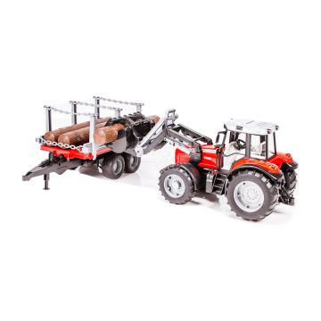 Traktor Massey Ferguson 7480 z ładowaczem czołowym, przyczepą do drzewa Bruder 02046 BR02046 BRUDER