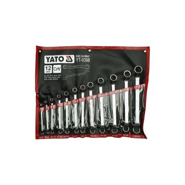 Klucze oczkowe odgięte z polerowaną główką YATO 6-32 mm 12 elementów