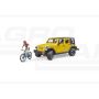 Jeep Wrangler rubicon z figurką kolarza i rowerem górskim Bruder 02543 BR02543 BRUDER